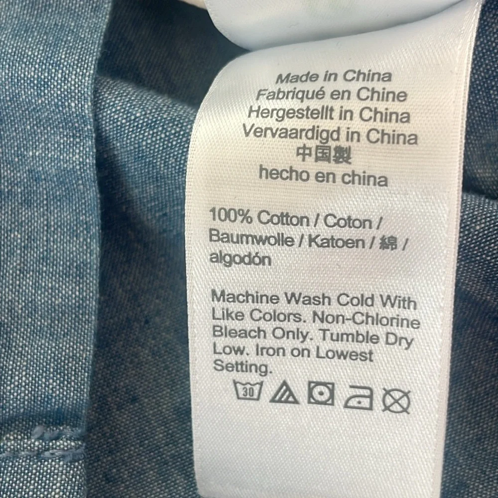 J. Crew Tie Sleeve Button Front Chambray Top with Tie Neck Detail Cotton Size L